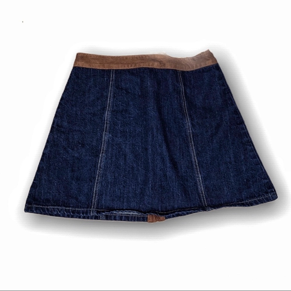 Indigo Rein | A-Line Mini Skirt | Denim & Suede - Picture 4 of 6